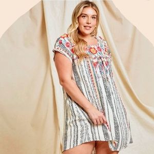SAVANNA JANE Geri Bright Florsl Embroidered Bohemian Style Shift Dress Sz L NWOT